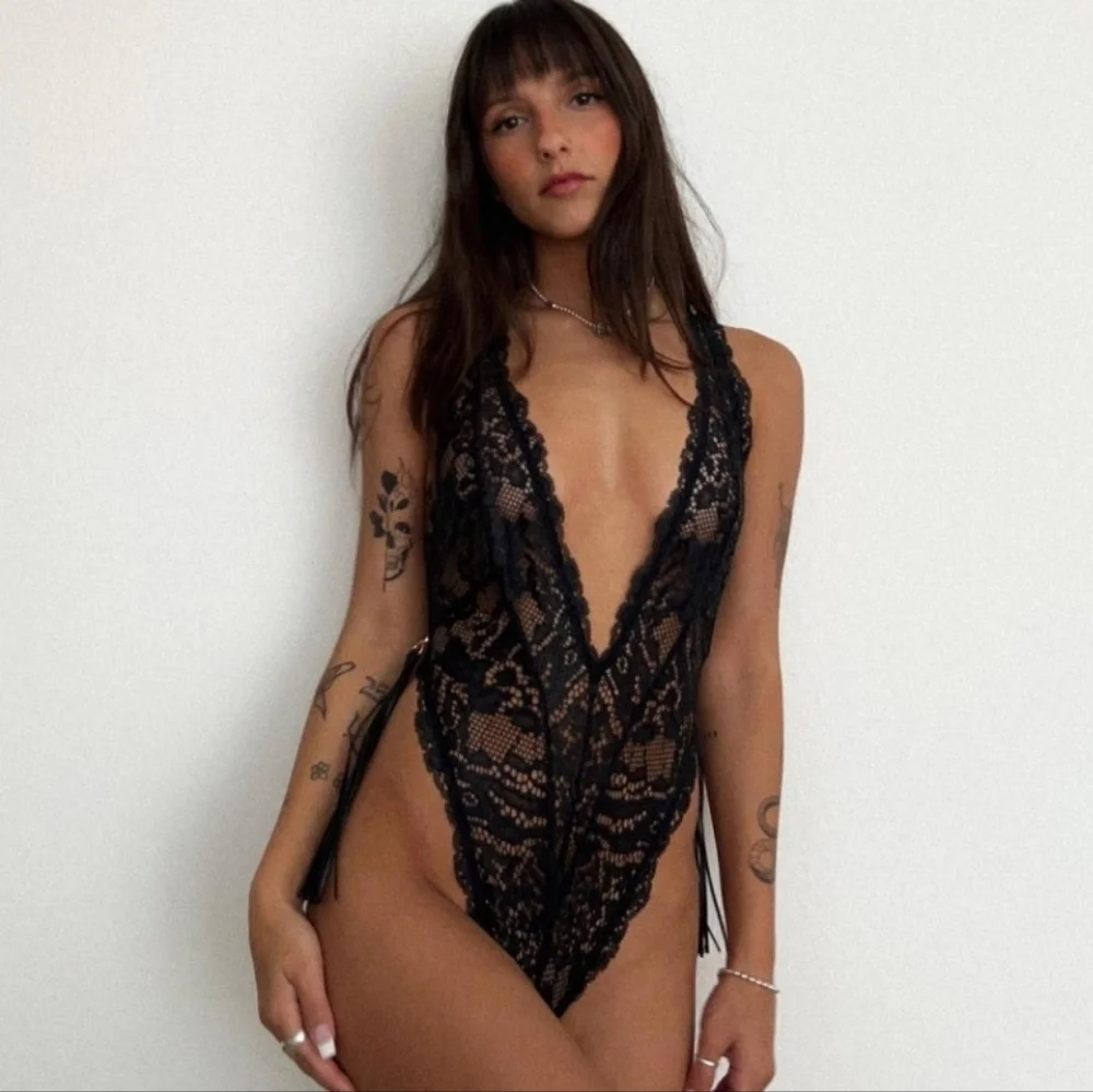 Savage X Fenty Black Caviar Alien Animal Lace Teddy NWT XS